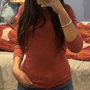 Brandy Melville Red and White Striped Capri Sleeve Top